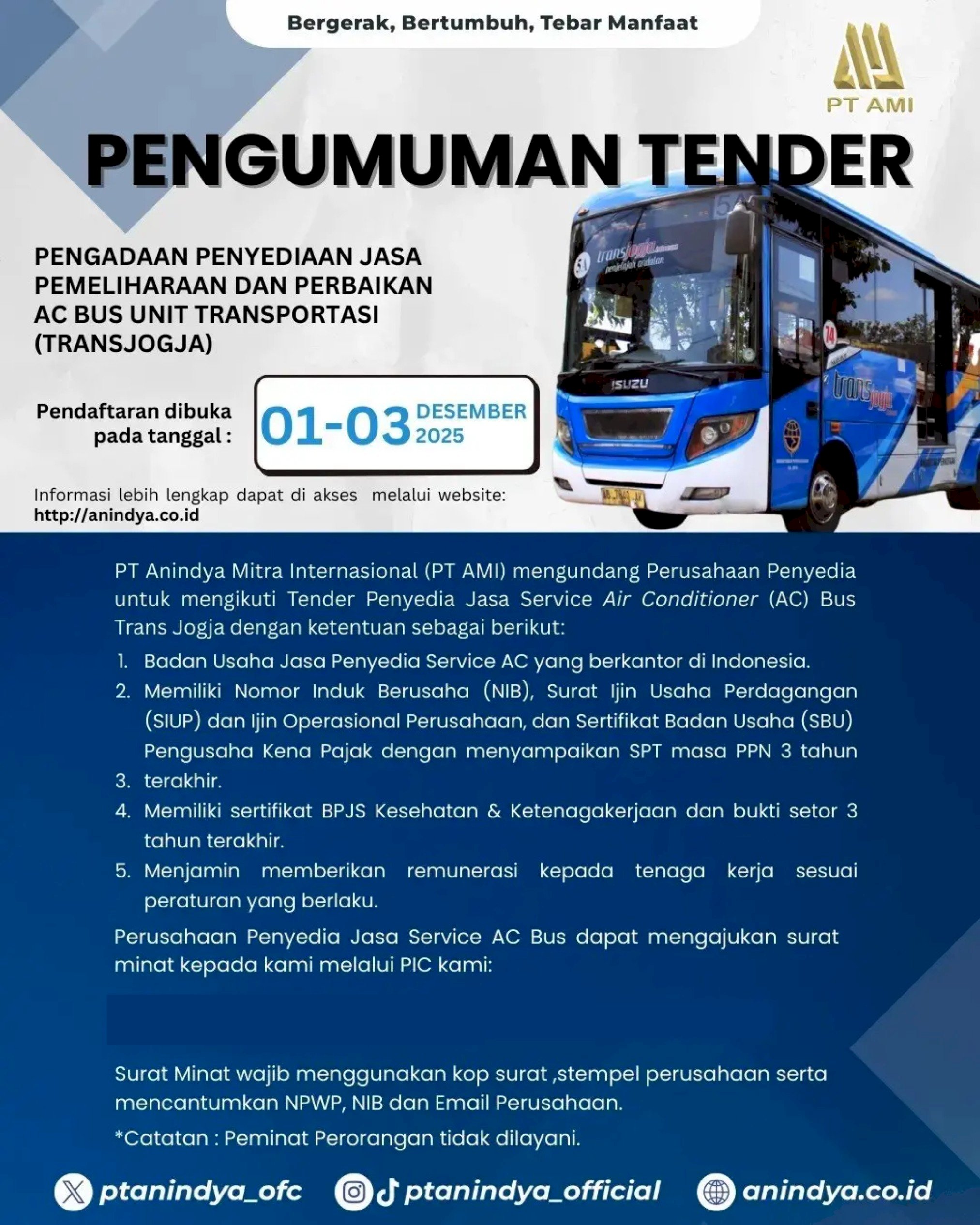Pengadaan Penyediaan Jasa Pemeliharaan Dan Perbaikan AC Bus TransJogja PT Anindya Mitra Internasional
