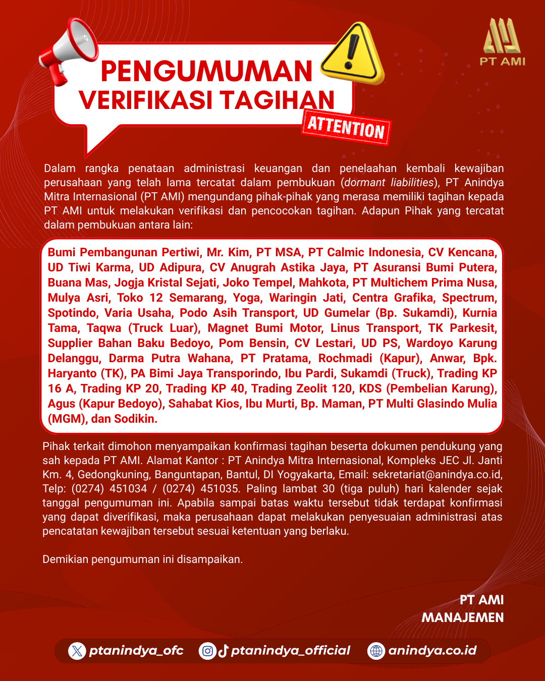 PENGUMUMAN VERIFIKASI TAGIHAN